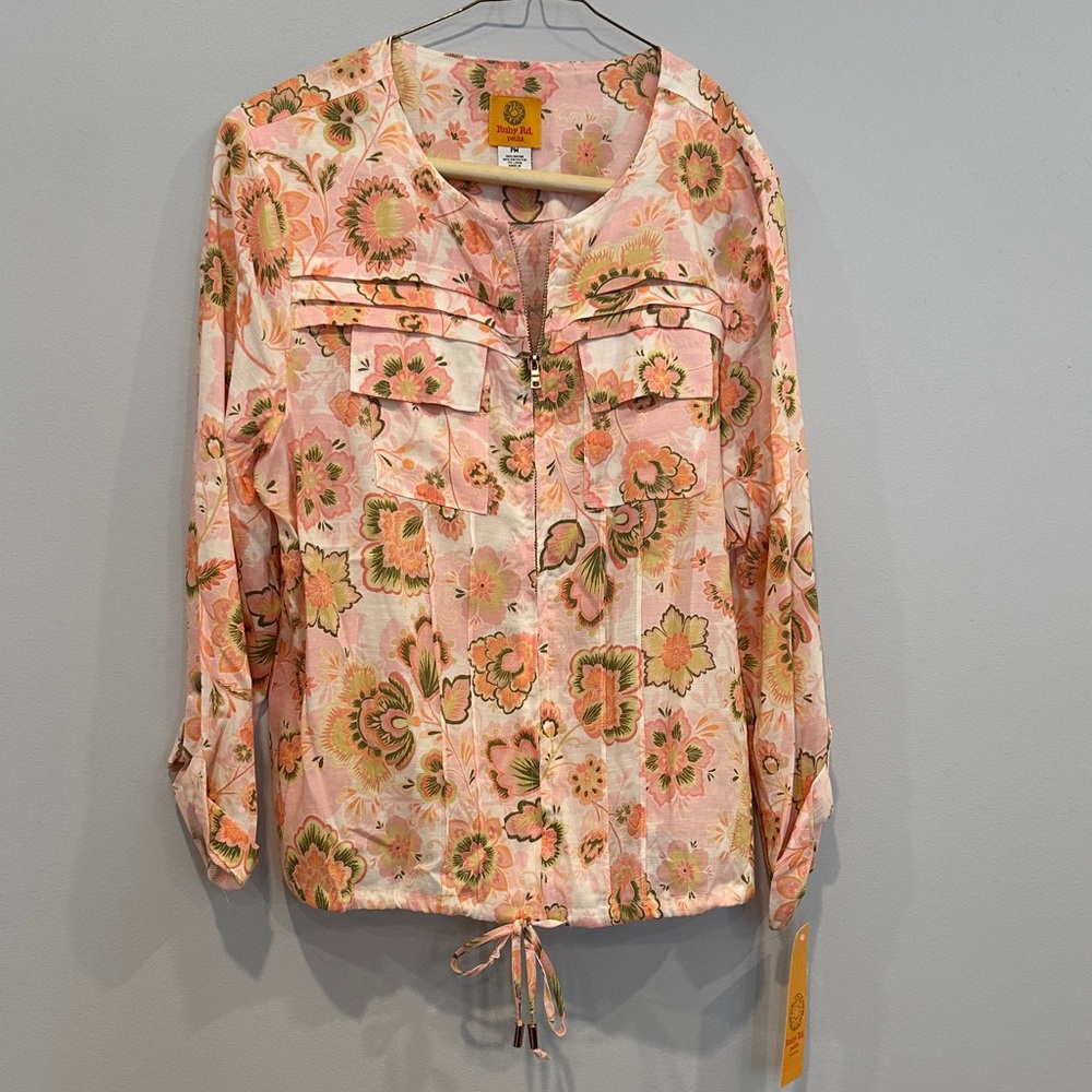 Ruby Rd. Floral Peach and Green Blouse NWT